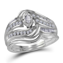 14kt White Gold Marquise Diamond Bridal Wedding Engagement Ring Band Set 1/2 Ctw - £799.35 GBP