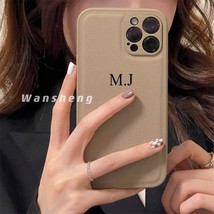 Luxury personalise name black letters leather soft case for iphone 14 13 pro max 12 11 thumb200