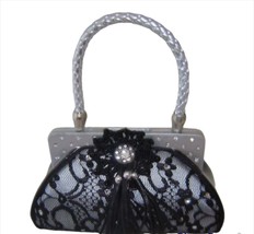 Black Lace Purse Money Bank Handbag 6.3" High Poly Stone Top Slot Bottom Plug