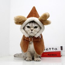 Funny Elk Design Cat Costume Antlers Cape Winter Christmas Party Cloak Pet Suppl - £15.71 GBP