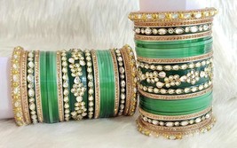 Bollywood Green Indian Traditional Bangles Chudi Chuda Bridal Kundan Jewelry Set - £53.14 GBP