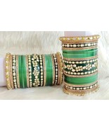 Bollywood Green Indian Traditional Bangles Chudi Chuda Bridal Kundan Jew... - £52.30 GBP