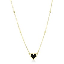14K Yellow Gold, Onyx Heart &amp; D-C Bead Necklace - £341.53 GBP