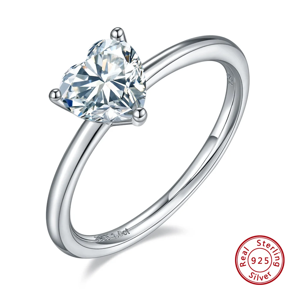 1ct Center Heart Cut D-E Color Moissanite Engagement Ring 925 Sterling Silver Mo - £59.08 GBP