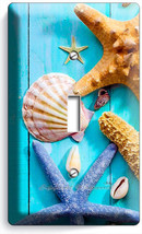 Rustic Turquoise Wood Nautical Sea Shell Starfish 1 Gang Light Switch Wall Plate - £7.42 GBP