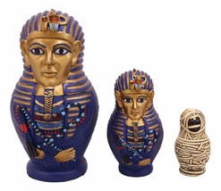 Egyptian Pharaoh King Tut Sarcophagus With Mummy Nesting Dolls 3 pc Figurine Set - £28.73 GBP