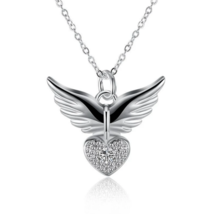 Flying Heart with Crystal Pendant Necklace Sterling Silver - £9.06 GBP