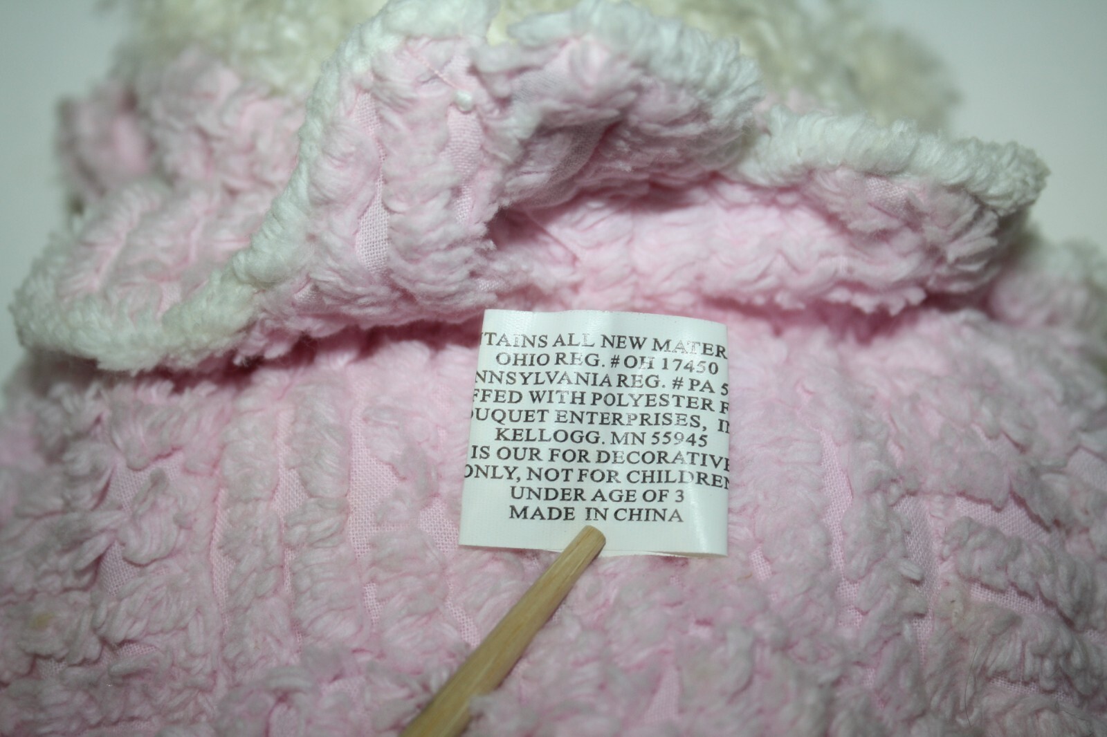 Boutique Enterprises Teddy Bear Soft Pink Chenille White Plush 14" Bow Stuffed Item image 12