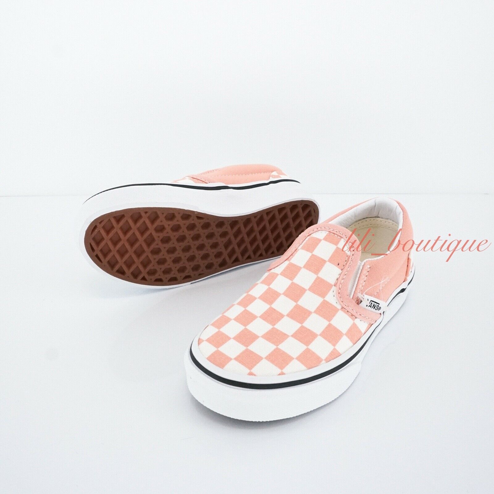 Primary image for No Box New Vans Kids Classic Slip-On Shoe Canvas Checkerboard Salmon White 10.5K