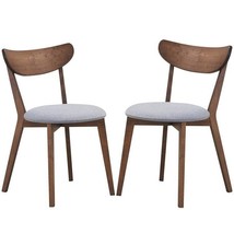 Set of 2 Mid-Century Modern Curved Back Wood Dining Chair Grey Upholster... - $220.49