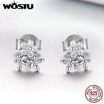 WOSTU Classic Style 925 Silver Snowflake Flower Stud Earrings For Women Wedding  - $18.93
