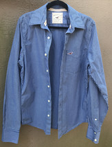 Hollister California Men&#39;s L Blue Wht Strpe Btn-down Casual Work Dress Shirt L/S - £12.54 GBP