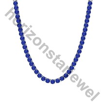 15.24Ct Lab Created Blue Sapphire 14K White Gold Plated Tennis 3 MM Necklace 18&quot; - £148.64 GBP