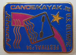 Schnucks US Olympic Canoe Kayak Festival 1994 Pin Vintage Red Blue Metal - £7.09 GBP