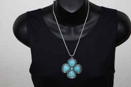 VTG Silver Tone Metal Faux Turquoise Southwestern Boho Pendant Necklace ... - $20.00
