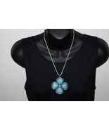 VTG Silver Tone Metal Faux Turquoise Southwestern Boho Pendant Necklace ... - €17,31 EUR