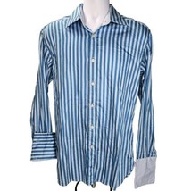 Ted Baker London Archive Dress Shirt Mens Size 16 Blue Stripe Flip Cuff Button - £20.94 GBP