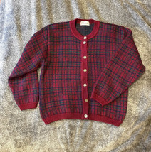 Vintage Edinburgh Sweater Womens Large Red Plaid Mohair Cardigan Grandpa... - £15.76 GBP