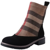 Luxury Women Ankle Boots Kid Suede Low Heels 3 Cm Spring Patchwork Platform Stri - £82.33 GBP