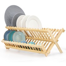 MegaChef 2-Tier Collapsible Kitchen Bamboo Drying Dish Rack - $1,097.72 MXN