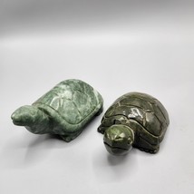 Soapstone Green Turtle Figurine Pair Hand Carved Stone Sculptures Sea Tortoise - £38.25 GBP
