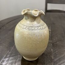 Dempsey Carpenter Stoneware Crimped Vase Brown Stamped Glaze Signed 6” Tall - €21,24 EUR