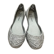 Mel by Melissa + Campana Zig Zag Silver Glitter Flats Girls Size 1 - $46.06 CAD