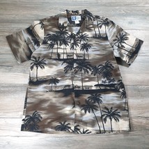 RJC Mens Hawaiian Shirt Palm Tree Print Brown Short Sleeve Size Large Be... - £18.26 GBP