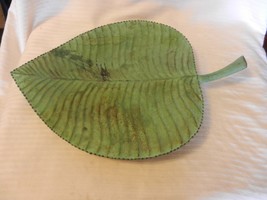 Large Green Metal Leaf Shape Fruit Dish Green Antique Finish 3 Footed - $50.00