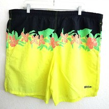 Speedo Neon Yellow Floral Nylon Swim Trunks Shorts Mens Large Swimwear - $24.63