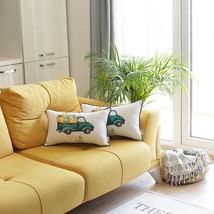 Set of Two 12&quot; X 20&quot; Green and White Pumpkin Truck Lumbar Throw Pillow C... - $1,792.44 MXN
