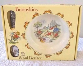 Vtg Bunnykins Royal Doulton Infant Feeding Set Heavy Dish S Steel Spoon Wrapped - £22.61 GBP