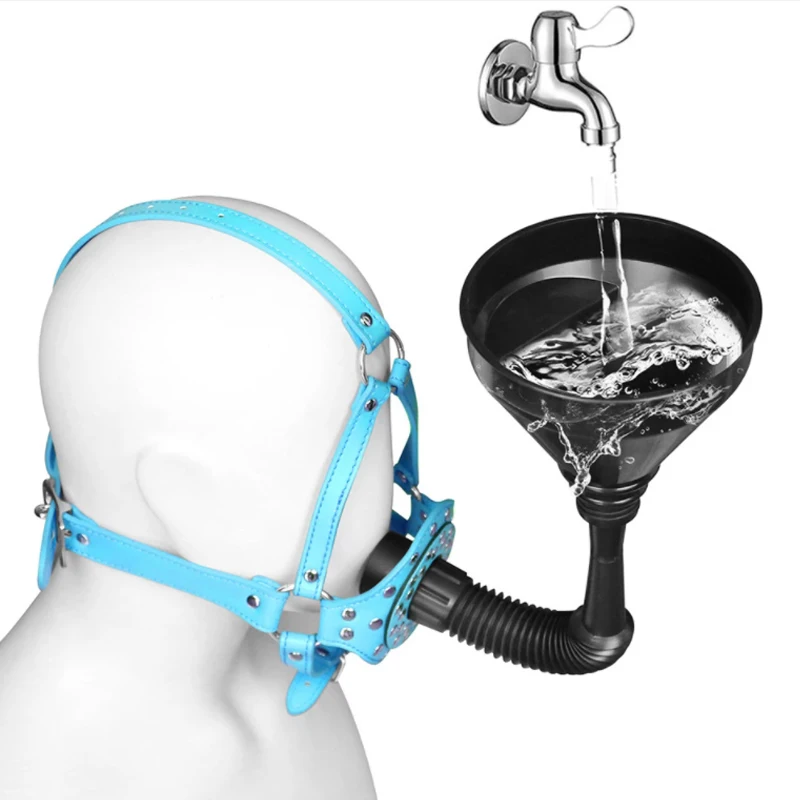 House Home Home TToyet Funnel Open Mouth Gag Mask Hood PU Leather Funnel Oral En - £26.55 GBP