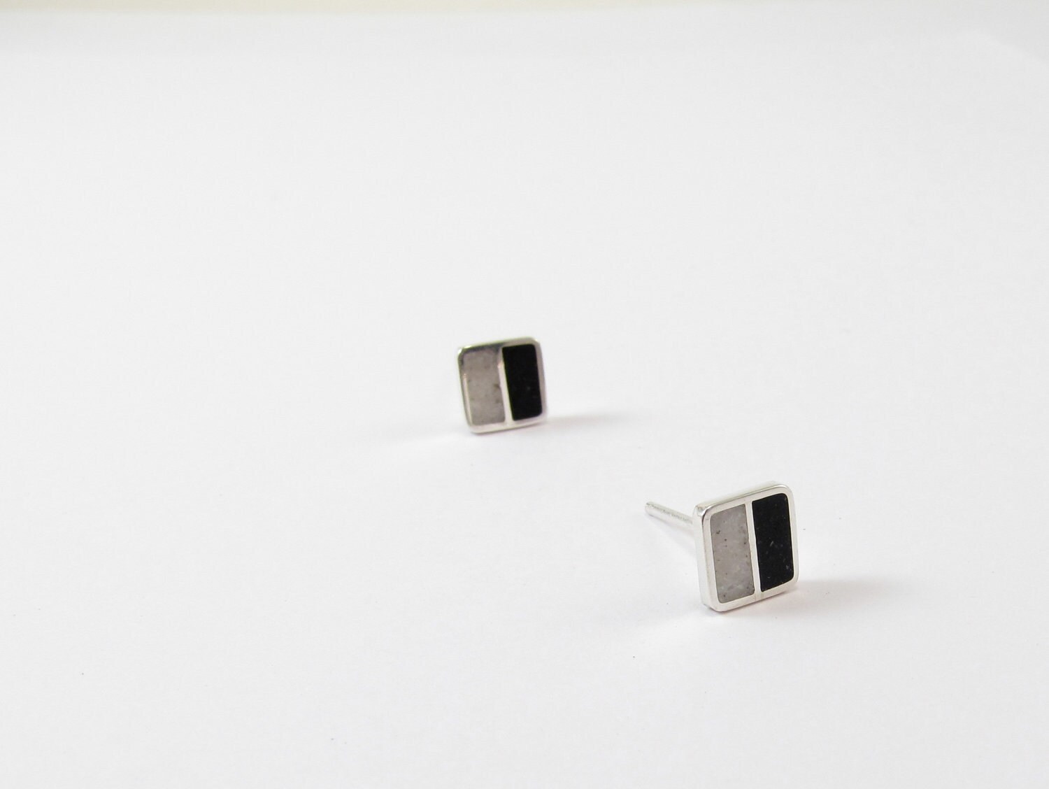 Sterling Silver Earrings -  Black and White Squares Item image 4
