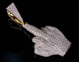 3Ct Round Cut Diamond Middle Finger 2&quot; Pendant Charm 14K Yellow Gold Finish - $94.61