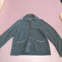 Woolrich Sweater Women Medium Teal Cardigan Pockets Wool Blend Ladies Top - $27.67