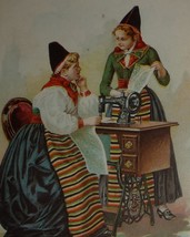 1892 Victorian Singer Sewing Machine Trade Card - Sweden, Two Women &amp; Machine - £3.79 GBP