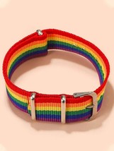 NEW Rainbow Stripe Nylon Bracelet LGBTQI Belt Buckle Style Gay Pride - £7.10 GBP