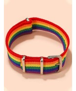 NEW Rainbow Stripe Nylon Bracelet LGBTQI Belt Buckle Style Gay Pride - £7.03 GBP