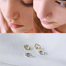 925 Sterling Silver Double Band Nose Ring Piercing (8mm) FAST SHIPPING! - £6.37 GBP