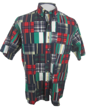 Salty Dog Men shirt short sleeve pit to pit 25&quot; L  patchwork print vintage 1990s - £20.71 GBP