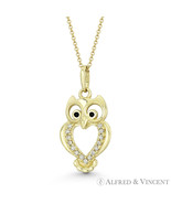 Wisdom Owl Animal Charm CZ Crystal 20mmx10mm Necklace Pendant in 14k Yel... - $141.81+