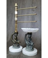 Milk Glass &amp; Brass Cherub &amp; Koi Fish Bathroom Set Soap Dish &amp; Hand Towel... - $176.56 CAD