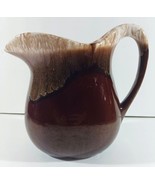 Vintage 6&quot; BROWN DRIP GLAZE PITCHER Pottery Syrup Cream Jug Marked USA - $17.81