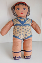Vintage 1940&#39;s Cloth Rag Doll 13&quot; Stuffed Printed Floursack Dolly - £12.86 GBP