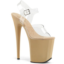PLEASER Sexy 8&quot; Heel Cream Tan Clear Tall Platform Stripper Pole Dancer Shoes - £45.83 GBP