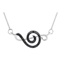 Sterling Silver Womens Round Black Colored Diamond Treble Clef Pendant Necklace - £63.94 GBP