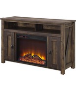 50-inch TV Stand in Medium Brown Wood with 1,500 Watt Electric Fireplace - $858.22 CAD