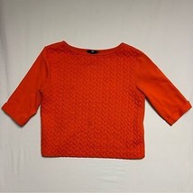 H&amp;M Cropped Top Women XS Bright Orange Textured Knit Cuffed Sleeve Round Neck - £8.56 GBP