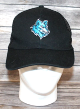HIT WEAR BLUE WOLF LOGO BLACK BASEBALL HAT CAP MESH BACK ADJUSTABLE SNAP... - $12.43